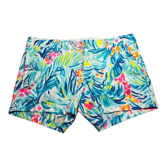 Lilly Pulitzer Serene Blue Tippy Top Callahan 5” Inseam Cotton Shorts Size 14 - Picture 1 of 12